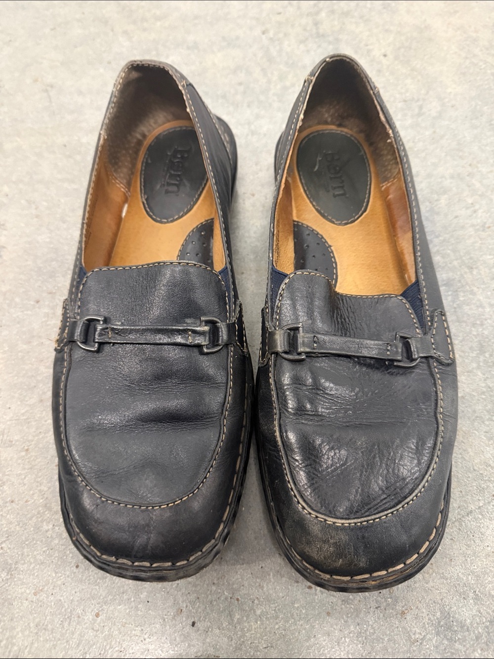 Born Black Leather Bit-Accent Slip-On Loafers